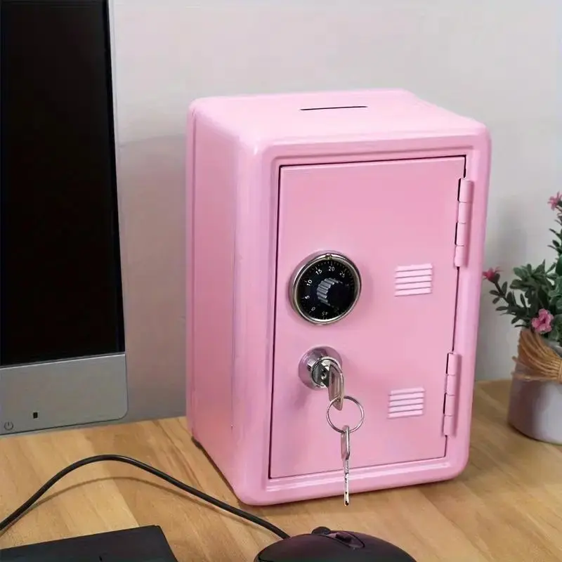 1 Counts Safe deposit box, mini storage cabinet, small safe deposit box with password lock and key, home safe, personal safe for household documents, money and jewelry, valuable items, Security Safe Box
