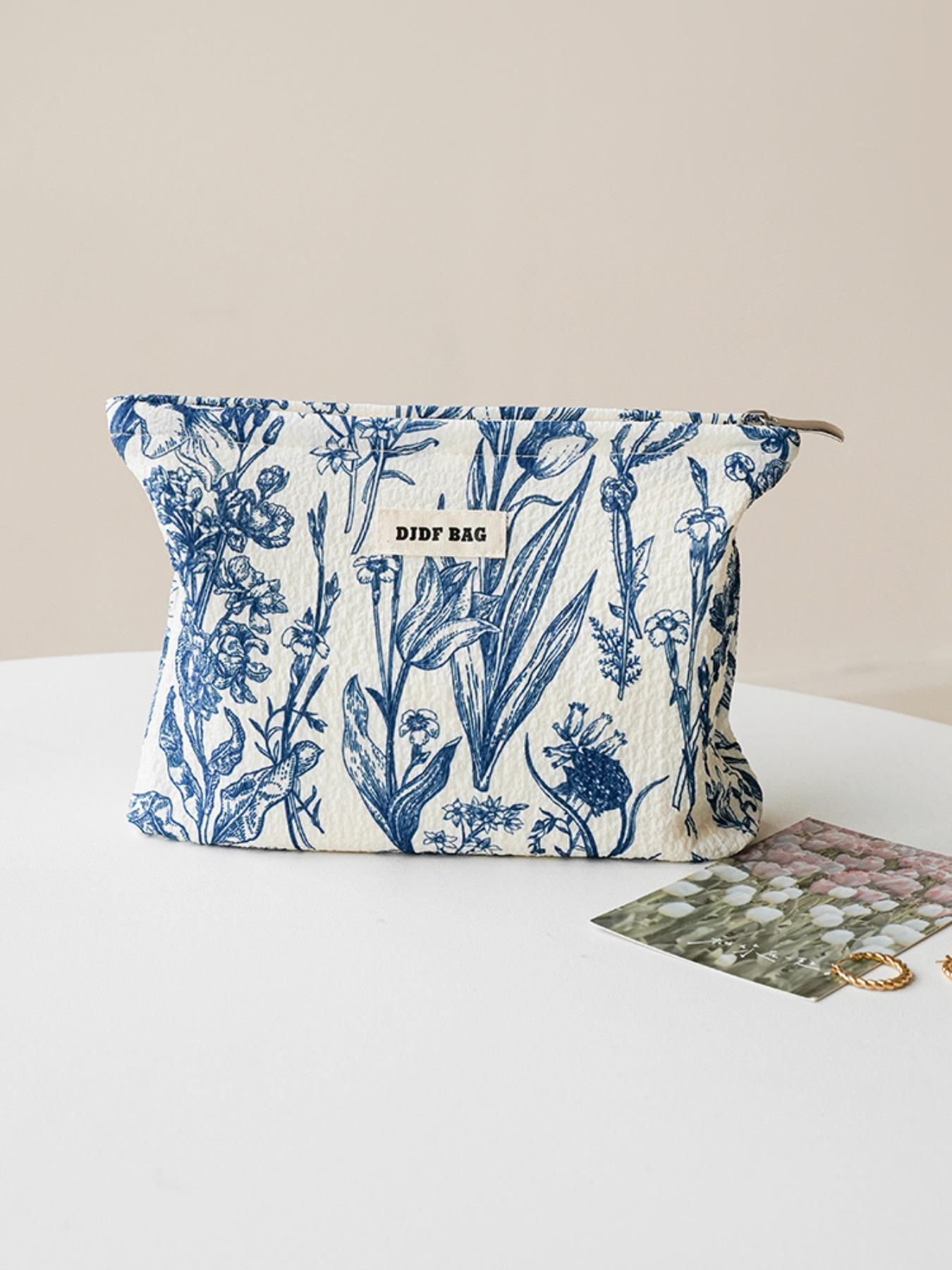 Floral Pattern Makeup Bag, Vanity Bag, Large Capacity Cosmetic Storage Bag, Zipper Makeup Organizer Pouch, Versatile Storage Bag for Travel & Daily Use, Cosmetics Organizer