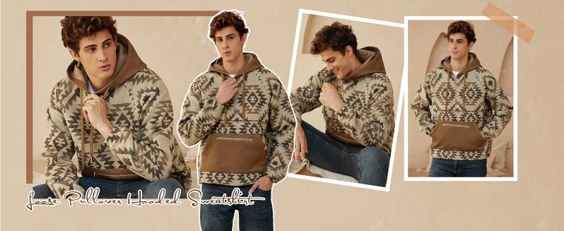 ZAFUL Men's Oversized Hooded Sweatshirt with Quarter-Zip, Ethnic Aztec Print, Loose-Fit Pullover Hoodie with Pockets Casual Streetwear Casual Streetwear Looks