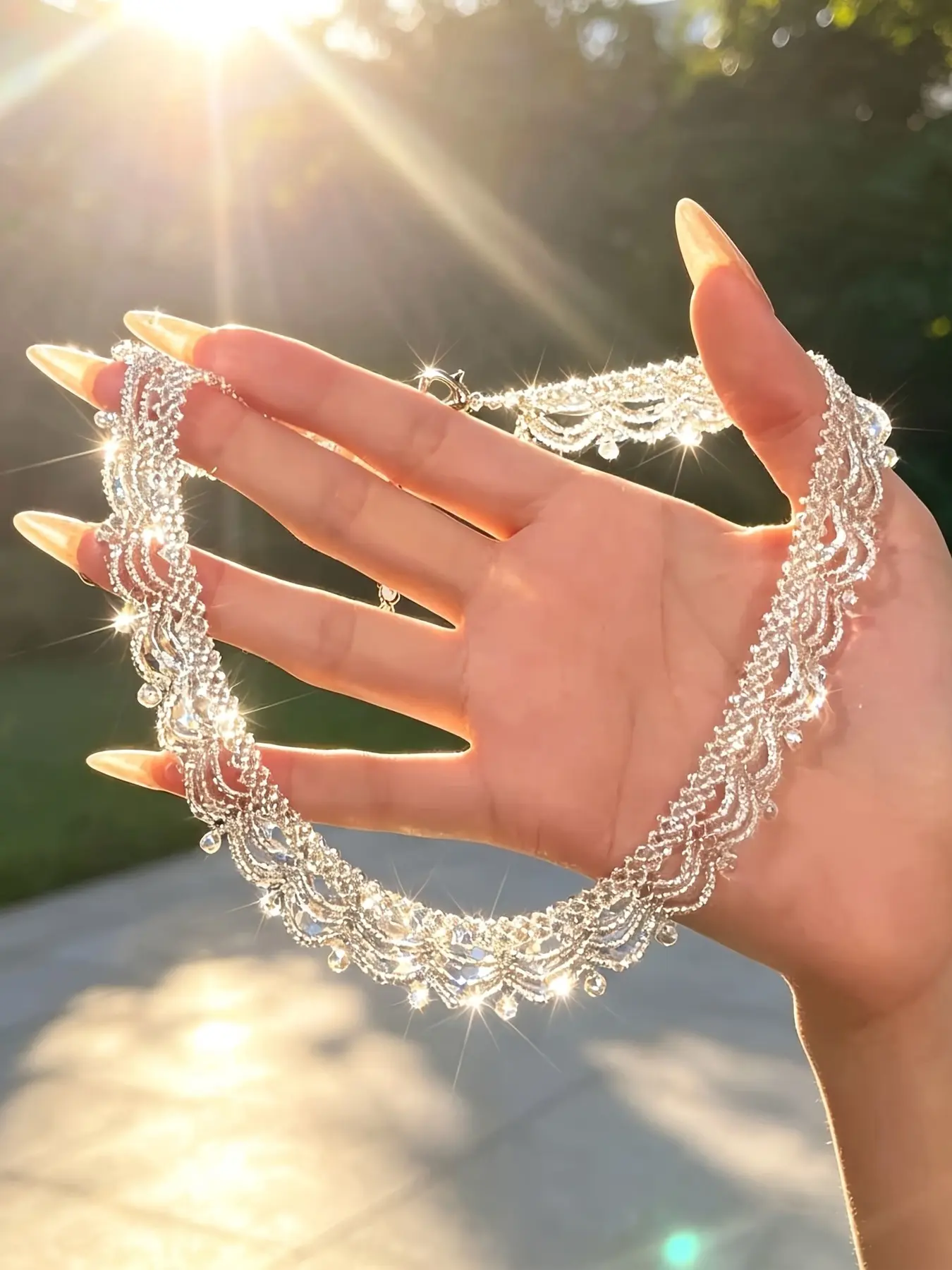 1 Piece Hand Woven Artificial Crystal Choker Necklace, Boho Chic Crystal Necklace, Vintage Lace Scalloped Water Drop Crystal Collar Necklace, Elegant Wedding Party Women Neck Jewelry