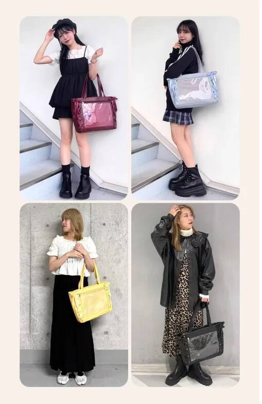 Japanese Sweet Women Ribbon Ita Bag Fashion Large Capacity Tote Bag Aesthetic Shoulder Bag Cute Lolita Girl Transparent Handbags