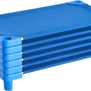 VEVOR Stackable Kiddie Cot, Pack of 4, Portable Toddler Nap Cots, Standard Size 52 Lx 23 W Daycare Cots for Kids, Preschool Classroom Daycare Beds for Sleeping, Resting, Naptime, Blue