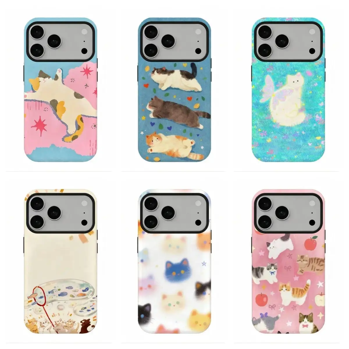 Watercolor Lazy Fluffy Cat Smartphone Case, Shockproof Protective Casing for iPhone 17 Pro Max,16,15,14,13,12,11 & Samsung S26-S21 Handheld Cellphone Devices, Coquette Kawaii Aesthetic, Soft Pastel Pet Vibe, Cat Lovers’ Daily Gift