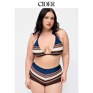 Cider High Stretch Halter Neck Striped Triangle Bikini Set Curve & Plus