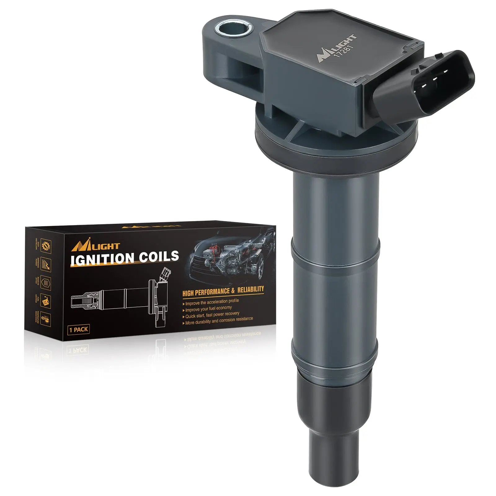 Nilight 4-Pins/Blades Ignition Coil (C1330, 5C1299, 90919-02244, E352, E363, E994) - Automotive Replacement Part for 2002-2015 Toyota Camry, RAV4, Corolla, Highlander, Matrix, Solara & Lexus, Pontiac, Scion Models, 2009-2010 Pontiac Vibe
