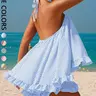 Women's Summer Holiday Beach Set, French Chic Casual Striped Halter Neck Sleeveless Top and Shorts, Loose-Fitting, Floral Hem, Two Ways to Wear, Matching Outfit Set