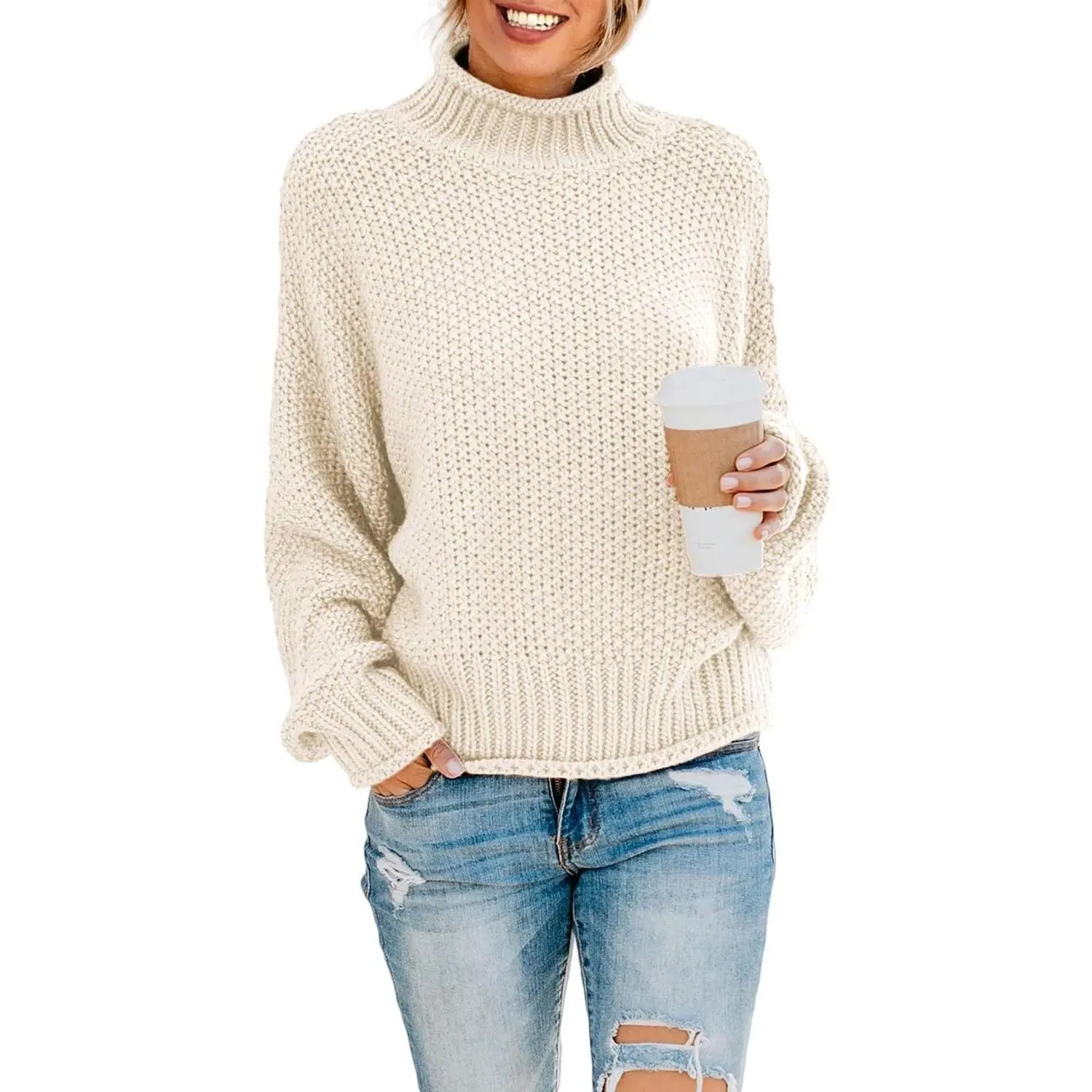 Womens 2025 Winter Fall Solid Turtleneck High Neck Balloon Long Sleeve Sweaters Pullover Outerwear
