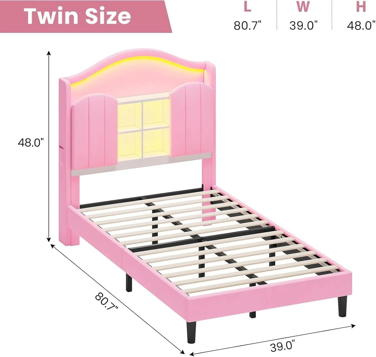 Sikaic Twin Size LED Bed Frame with Charging Station & Storage Headboard Pink Royal Velvet Princess-Inspired Luxury Sikaic Twin Size LED Bed Frame with Charging Station & Storage Headboard Pink Royal Velvet Princess-Inspired Luxury