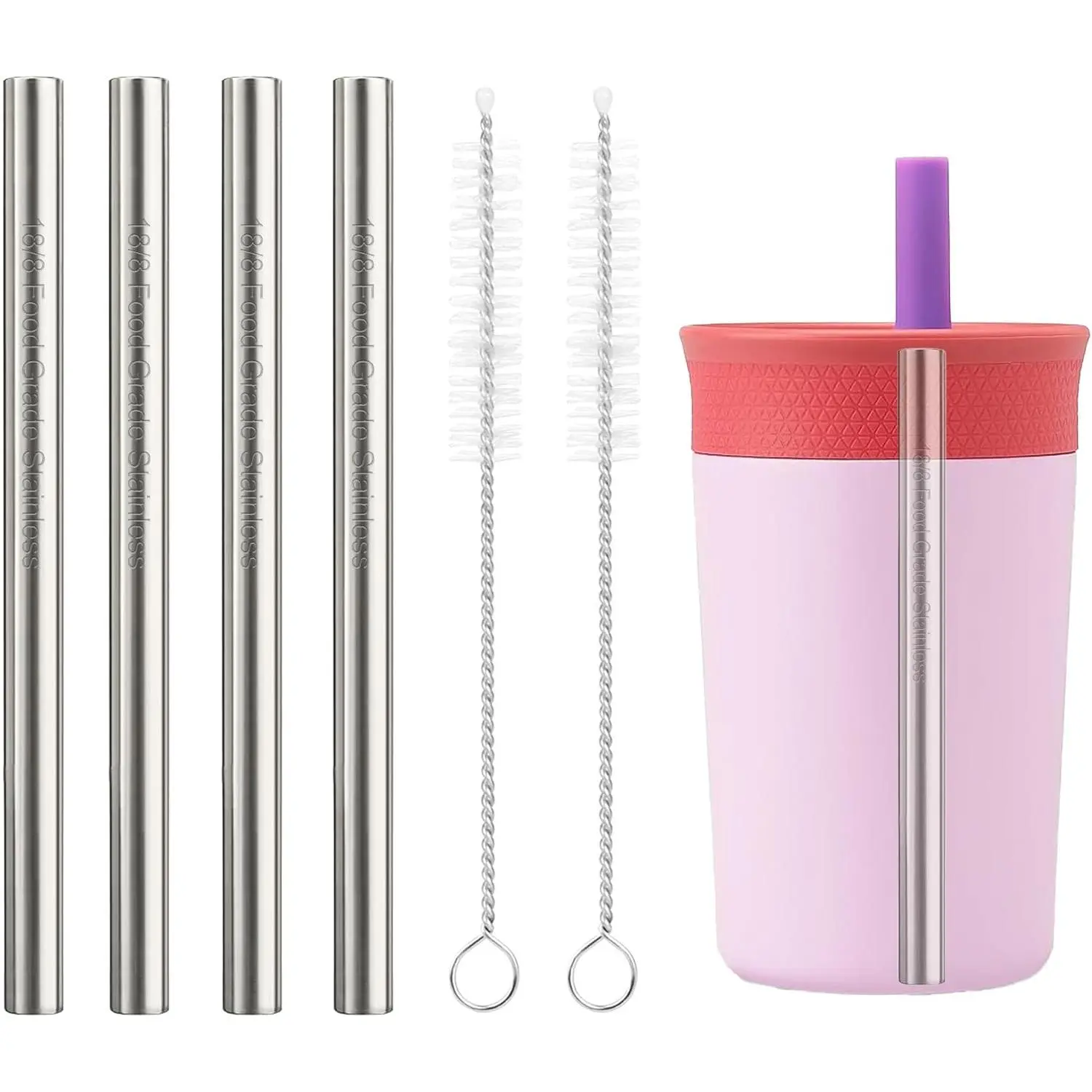 Replaceable Stainless Steel Straw Set (120mm/4.72in) for 12oz/15oz Tumbler Cups, Includes 4 Straws & 2 Cleaning Brushes for Smooth Drinking