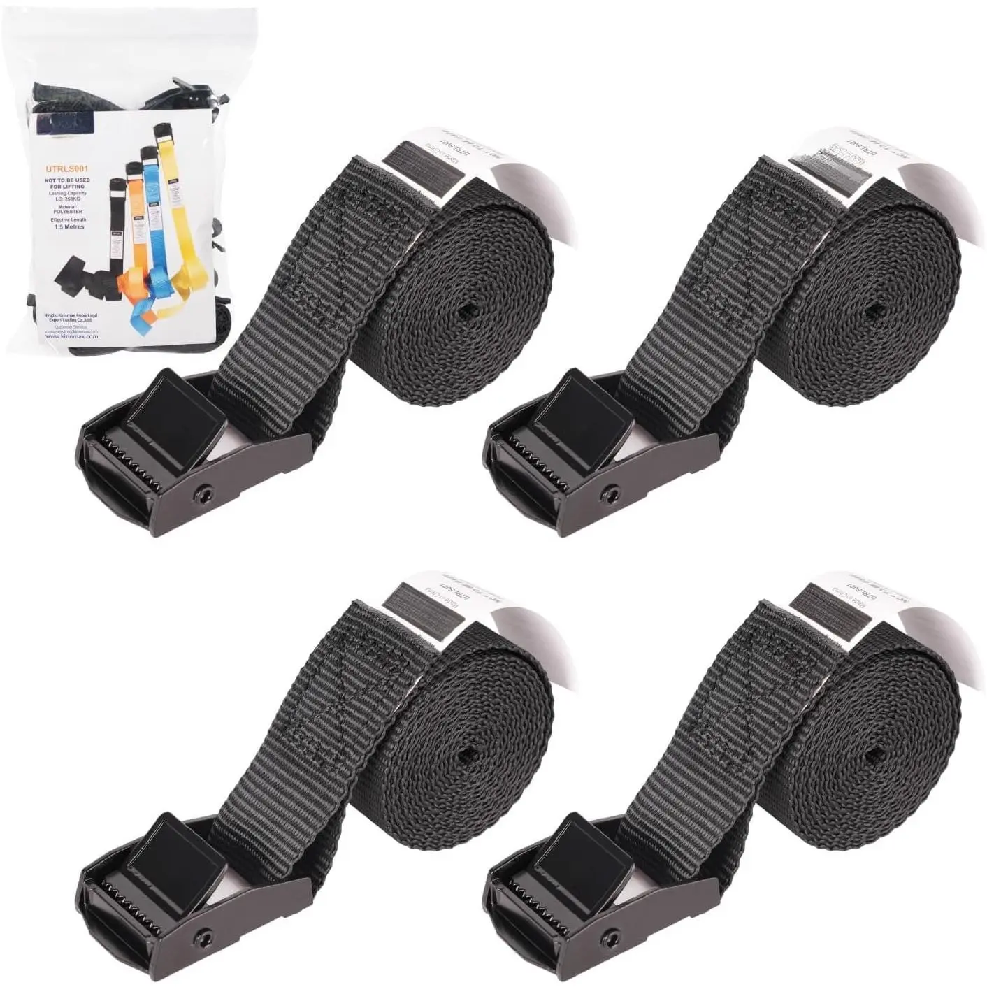 4-Pack Cam Tie Down Straps, Lashing Straps with Cam Buckles, 4.92ft x 1in, 550 LBS Breaking Strength, Adjustable Cam Buckle Straps for , Cargo, , Luggage & Storage
