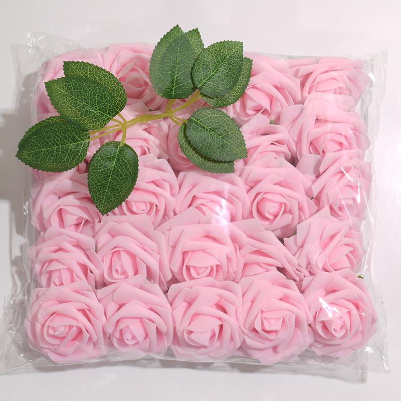 25pcs/Lot High-Grade White PE Rose Artificial Flower Head With Stem DIY Bouquet Wedding Party Decoration Scrapbook Supplies