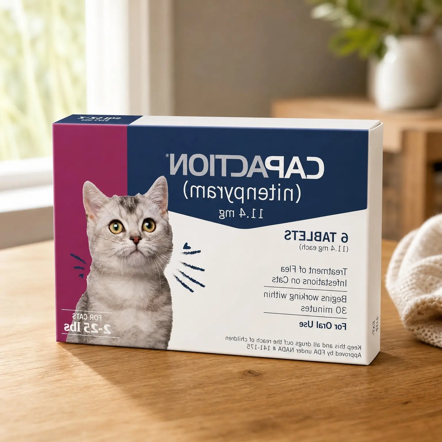 Nitenpyram Oral Flea Treatment Tablets for Cats 2-25 lbs | Fast-Acting Starts Killing Fleas in 30 Minutes | No Mess, 6 Doses, Fast Flea KnockdownGift