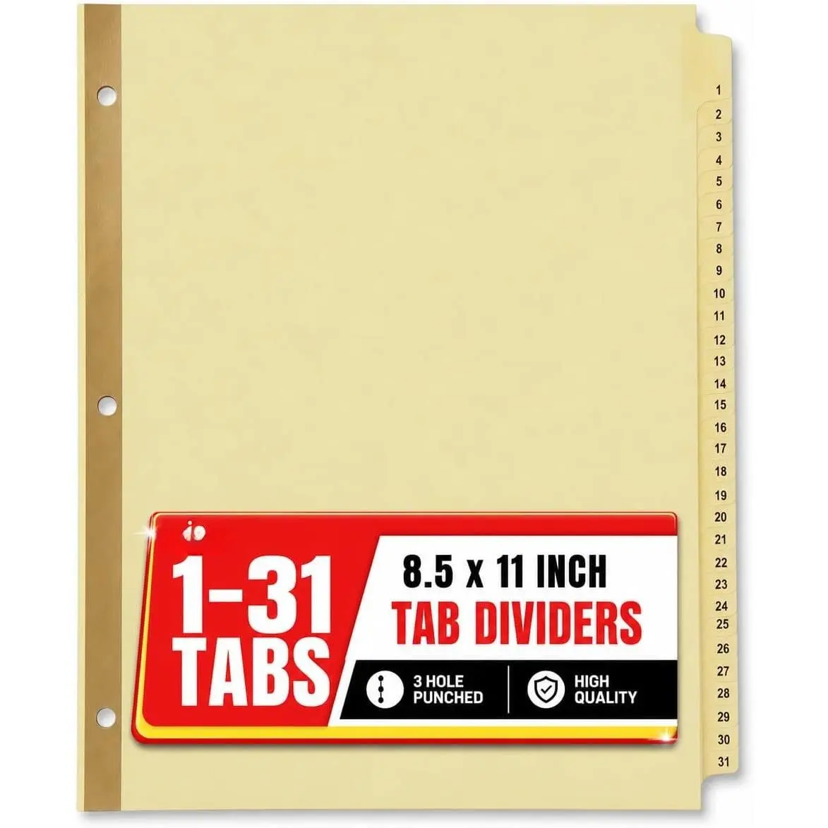 Numbered Tab Dividers,1-31 Tab Dividers, Binder Dividers, Binder Dividers with Tabs, Number File Dividers, Binder Number Dividers Letter Size