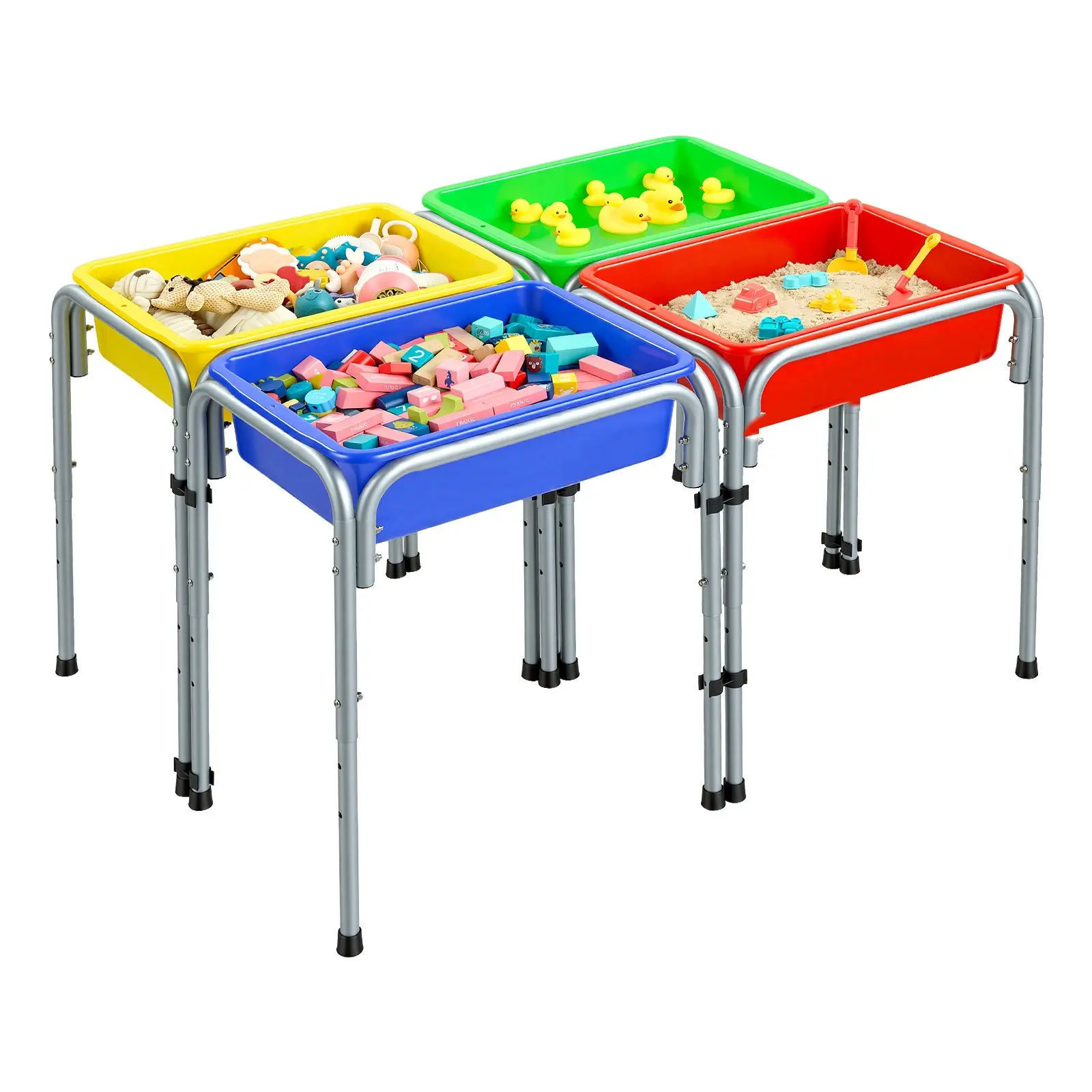 VEVOR Sensory Table for Toddlers, Kids 4-Station Sand and Water Adjustable Play Table with Detachable Storage Bins and Non-Slip Feet, Carbon Steel Frame, Rounded Corners, for Boys and Girls Exploring