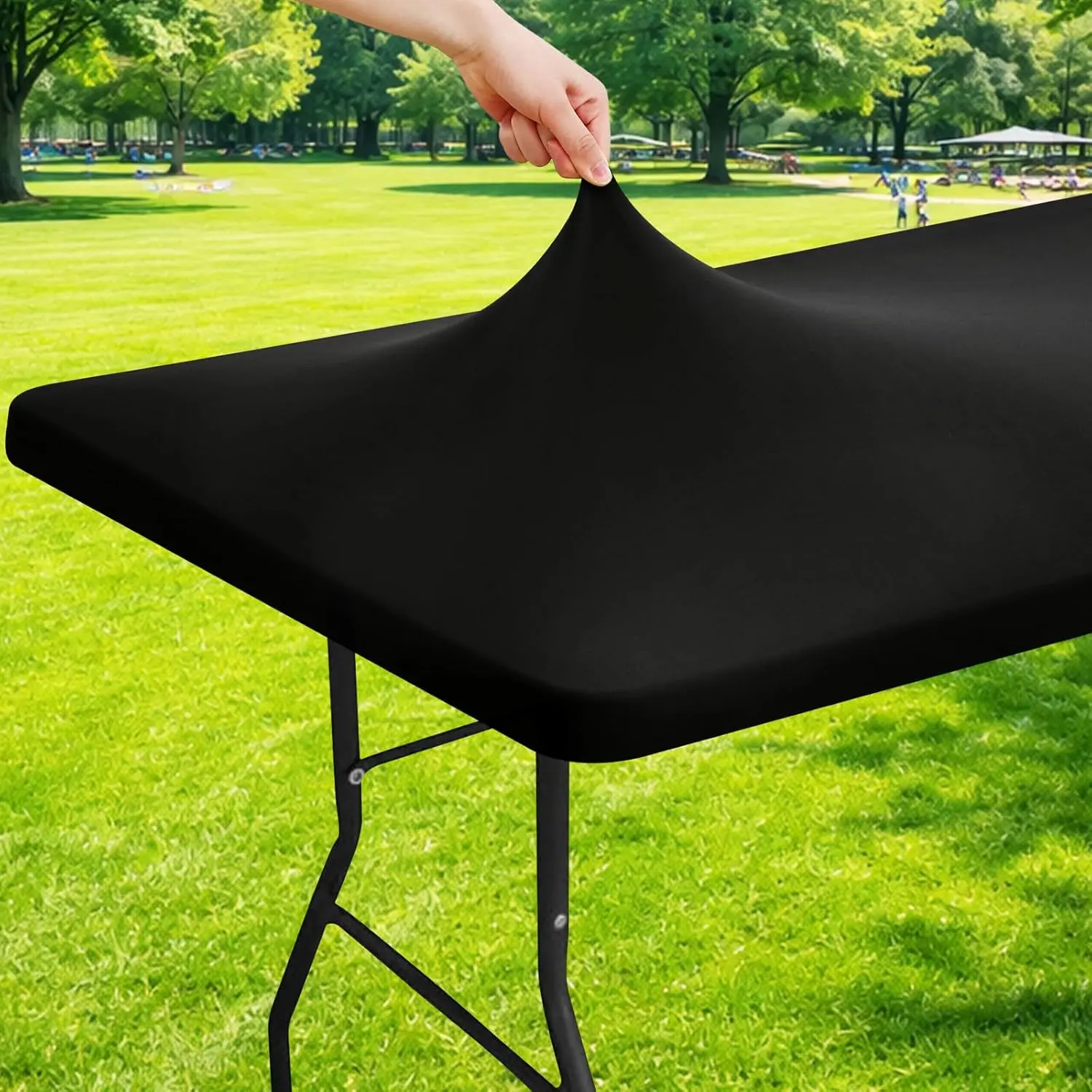 Spandex Blend Elastic Rectangular Tablecloth - 8ft (30"x96"), Clip-Free Stretchable Fit Washable Fitted Tablecover, Ideal for Outdoor Picnics & Festive Banquets (Black)