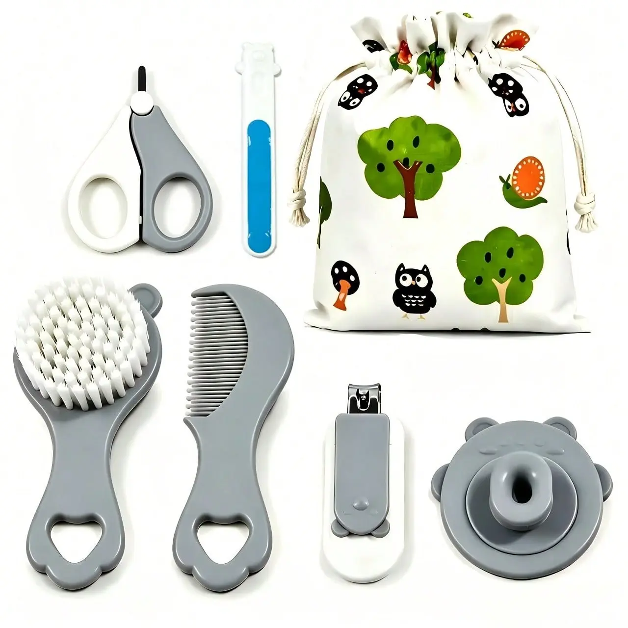 New 6pcs/set Grooming Kit with Portable Travel Bag, Daily Personal Care, Including Hair Brush Comb, Silicone Bath Brush, Nail Clipper and Nail File, Scissors
