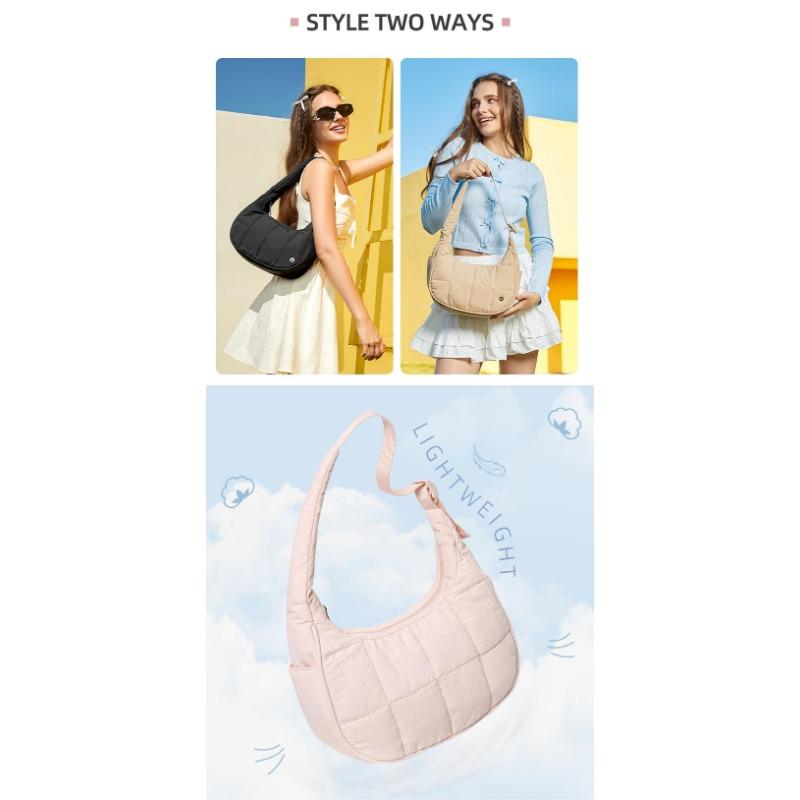 BIGWIG Women's Small Quilted Crescent Shoulder Bag, Waterproof and Slim Nylon, Quilted Nylon Tote Bag with Adjustable Strap, Perfect for Fitness, Travel, or Gifts