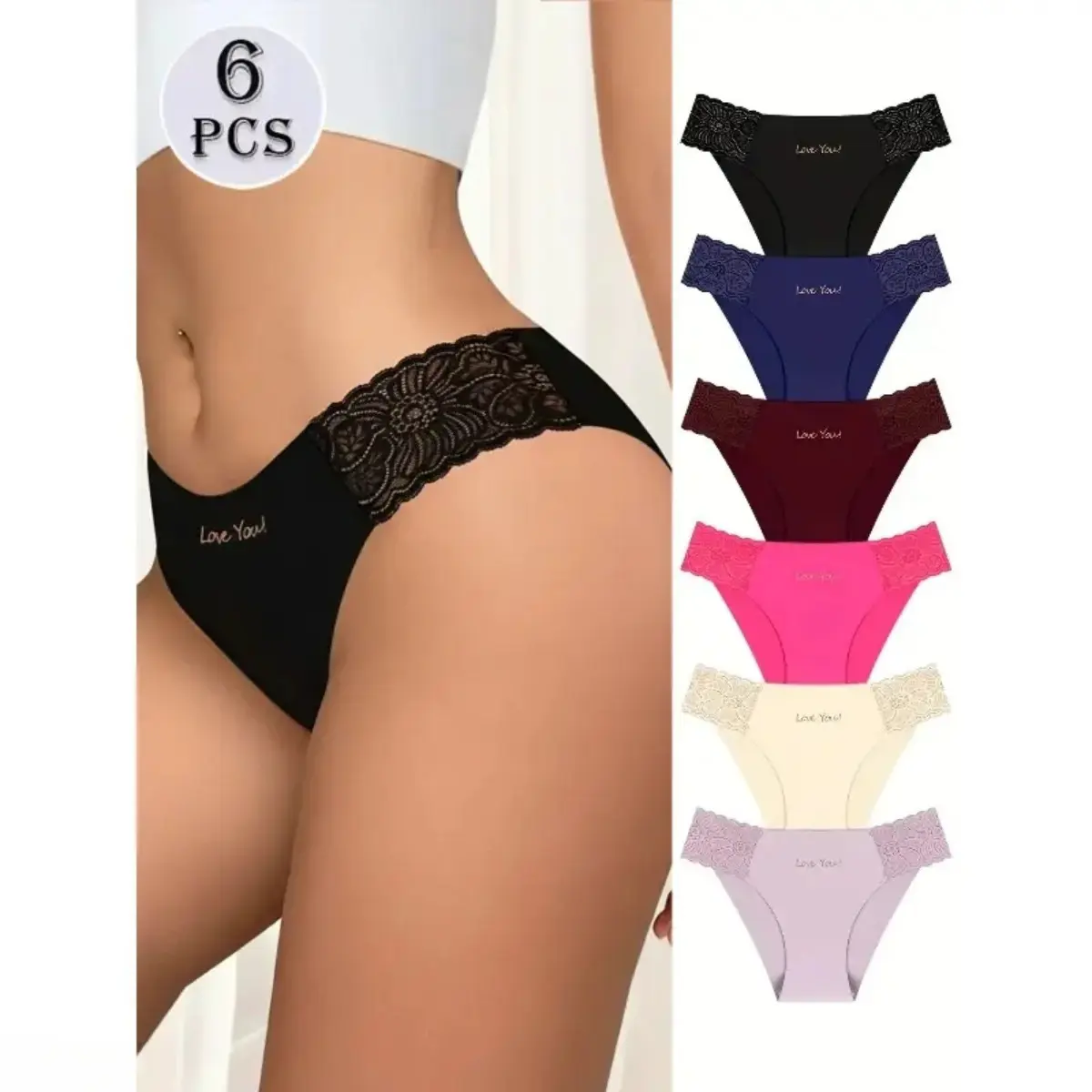 Women's 6-Pack Fitted Cut Thongs, Delicate Floral Print Lace Panties, Soft Stretch Stylish Fashion Underwear tiktokshopbacktoschool, Thong Knickers