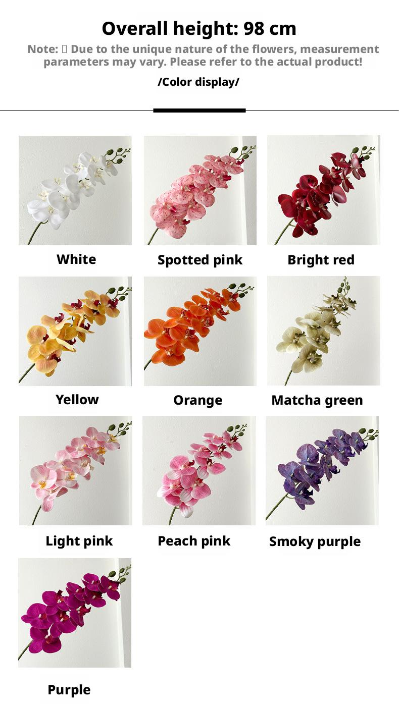 9 artificial Phalaenopsis orchids made of film, 3D printed artificial flowers with a luxurious feel, suitable for decoration in the living room, dining table, entrance, and wedding room