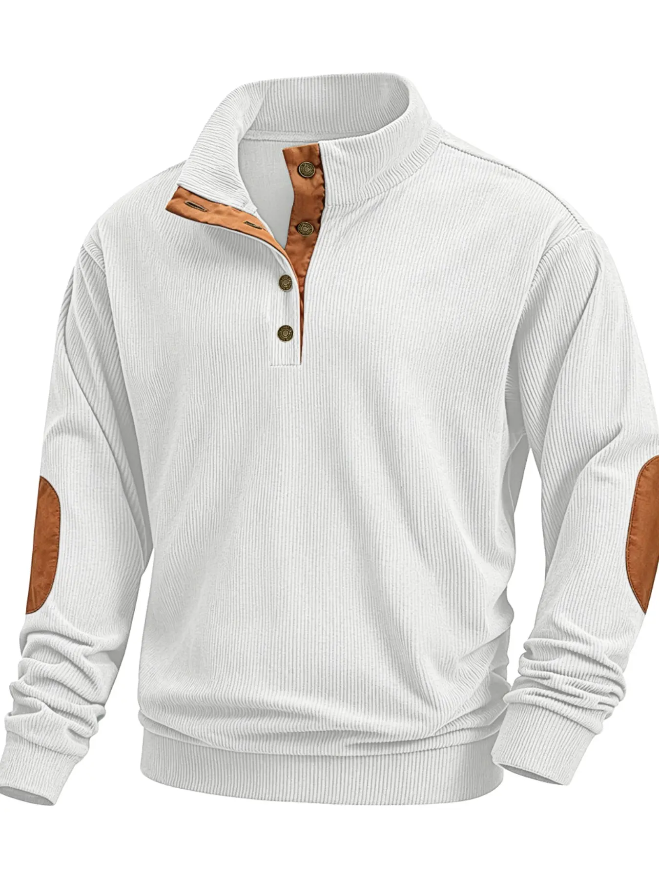 Men's European and American corduroy vertical stripes jacquard, Patchwork, quarter button, patch on the sleeve, trendy casual sports new button design hoodie suitable for home, leisure, campus and other scenarios, men's long-sleeved hoodie.