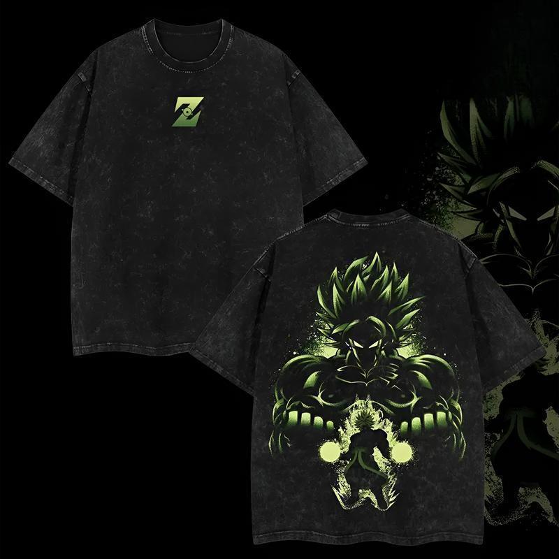 Saiyan Broly Green Z Washed T Shirt Dragon Ball Broly Character Unisex Top Wear 100 Percent Cotton Classic Cut Comfortable Ribbed Collar Casual Streetwear Tee For Anime Fans