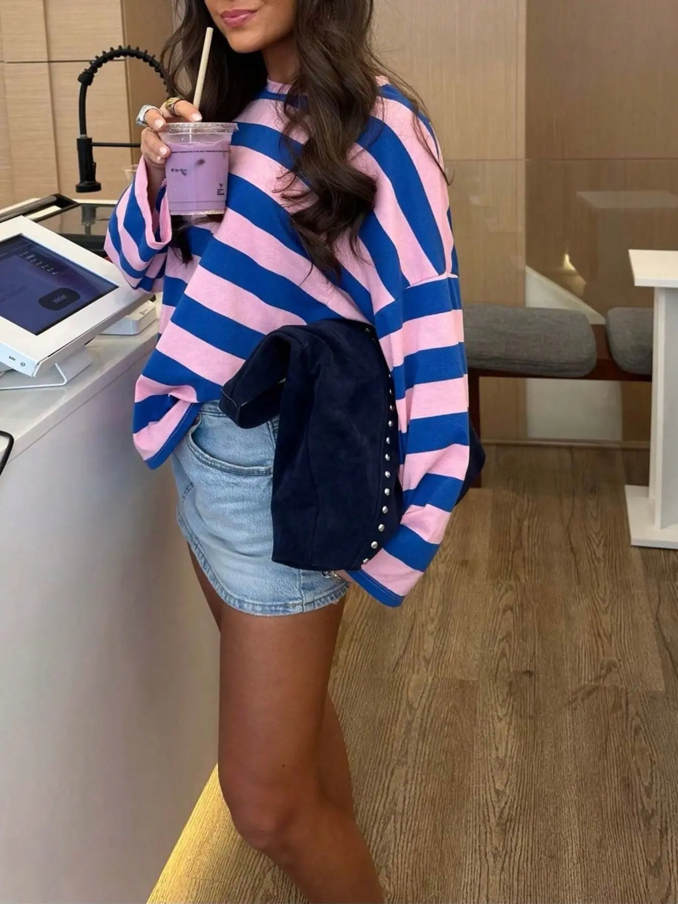 Women's Elegant Casual Rainbow Striped Knit Fabric Top, Beach College Vacation Date Spring Summer, Stylish No-T-Shirt Design, Knitwear