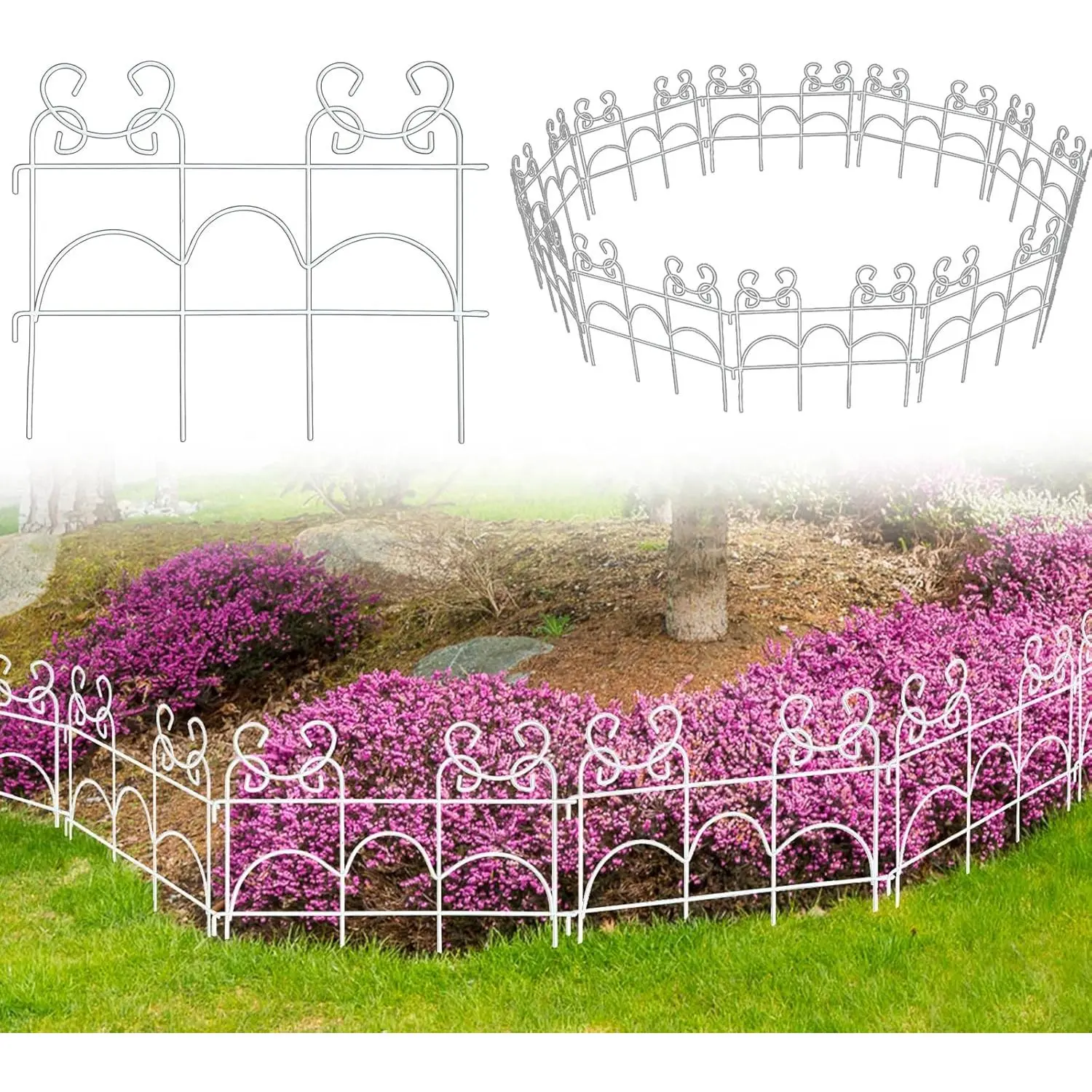 Decorative Garden Fence, 10 Pack, 14 ft Metal Flower Bed Border Fence, Small Fence for Garden Edging, No Dig Movable Panels for Lawn Patio Yard（13" H x 17" W ）