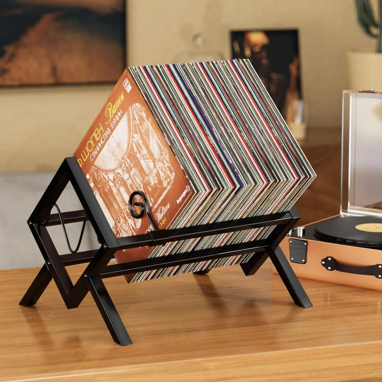 EKNITEY Vinyl Record Storage Holder - 80-100 LP Storage