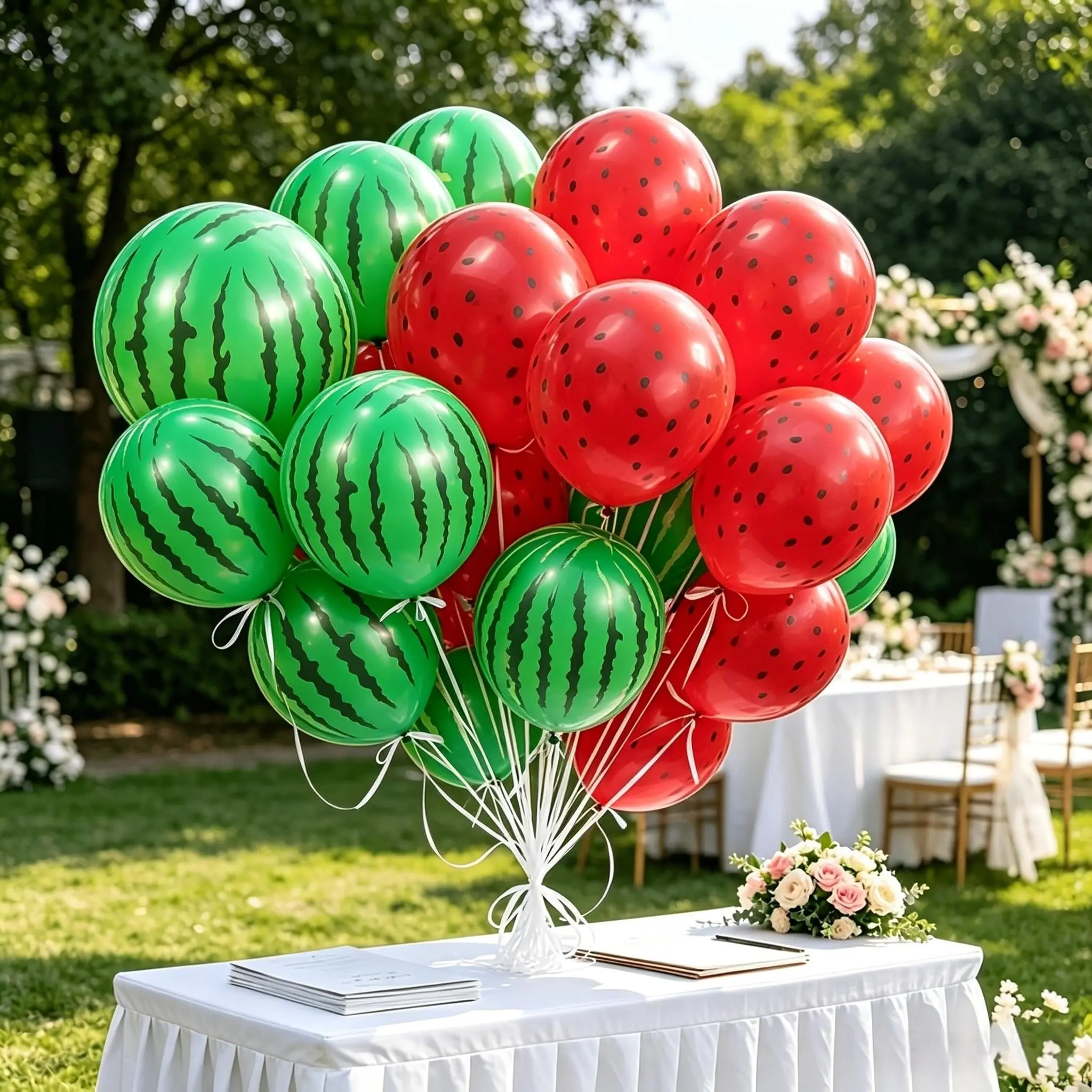 20pcs 12 Inch Watermelon and Watermelon Seed Latex Balloons with Ribbon, Perfect for Parties and Celebrations, Party Balloons