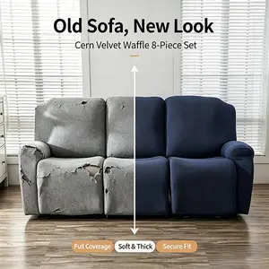 Recliner Sofa Cover 8-Piece Set, Stretchable Sofa Cover, Stretch Jacquard Slipcover for 1/2/3-Seater Couch, Pet Friendly Washable Furniture Protector