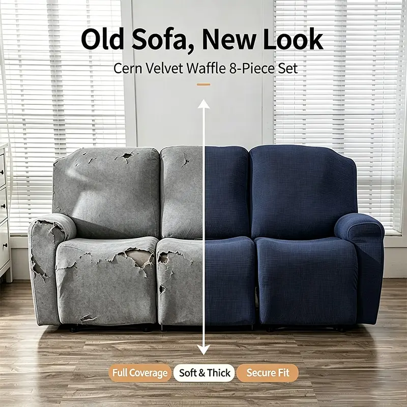 Recliner Sofa Cover 8-Piece Set, Stretchable Sofa Cover, Stretch Jacquard Slipcover for 1/2/3-Seater Couch, Pet Friendly Washable Furniture Protector
