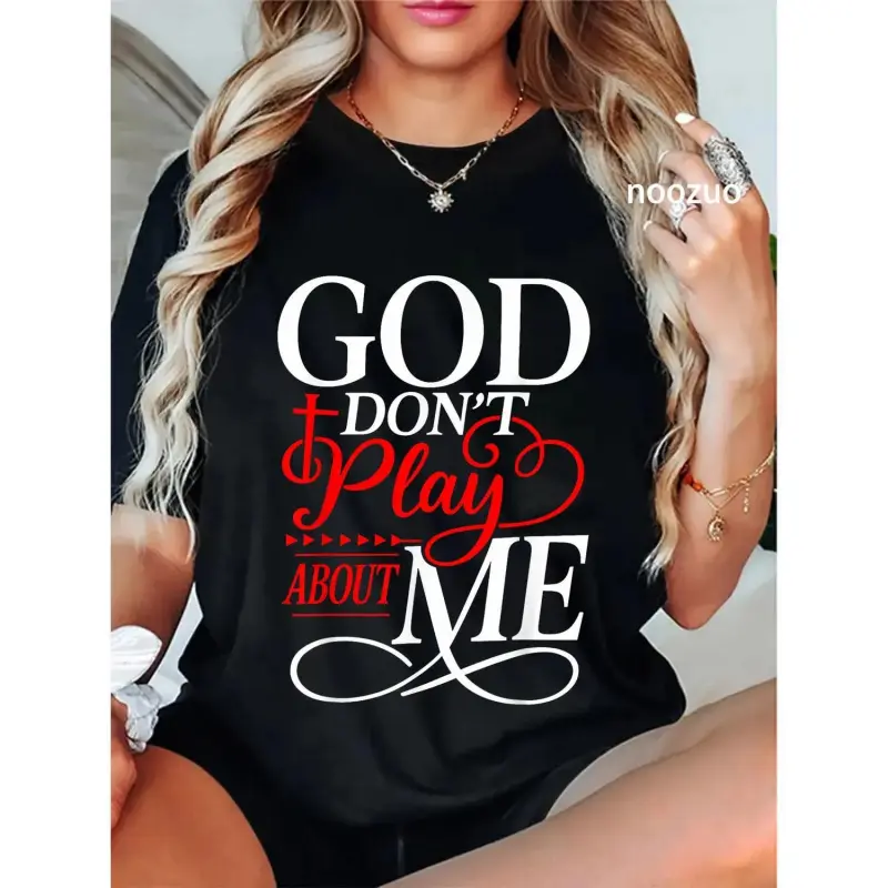 Men's 100% Cotton Crew Neck Christian T-Shirt - Inspirational Faith Design, "God Don't Play About Me" Print, S/3XL/4XL/5XL Sizes, All Seasons, Daily Errands, Fashion, Machine Washable