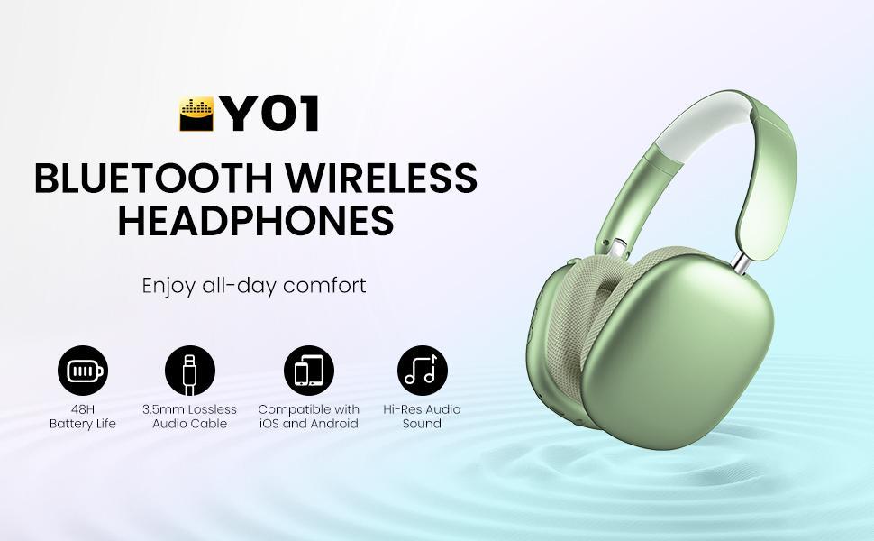 Wentronic Y01 ANC Headphones 48H Playtime,Hybrid Noise Cancelling,Hi-Res Audio,Foldable,Soft Earpads, with Mic for iOS/Android/PC