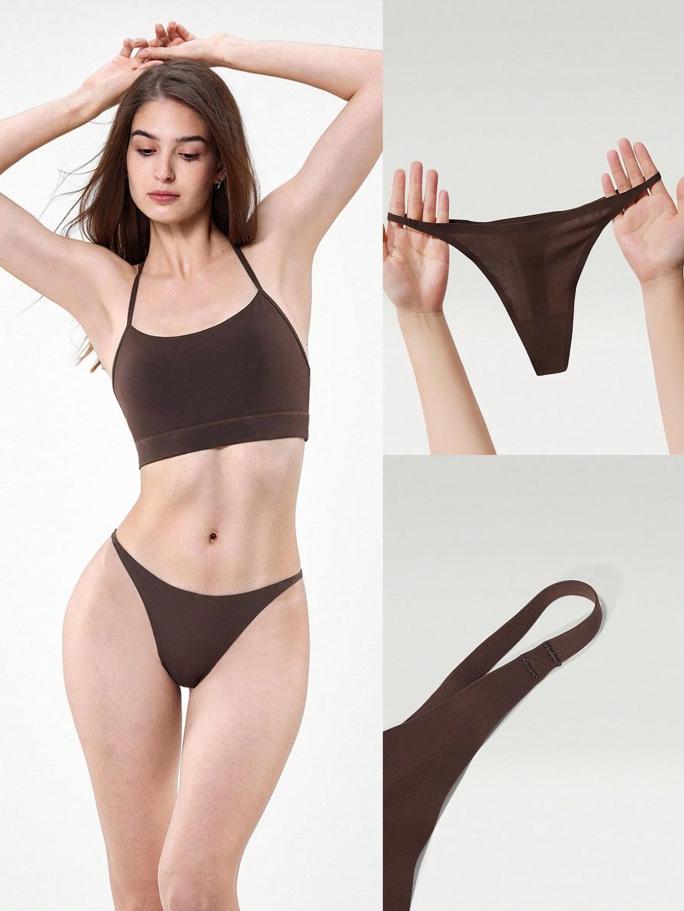 GLOWMODE 2-Pack Lightweight Invisible Flex Seamless Fit Mid-Rise Waist T-String No-Show Thong Underwear Daily Casual Wear