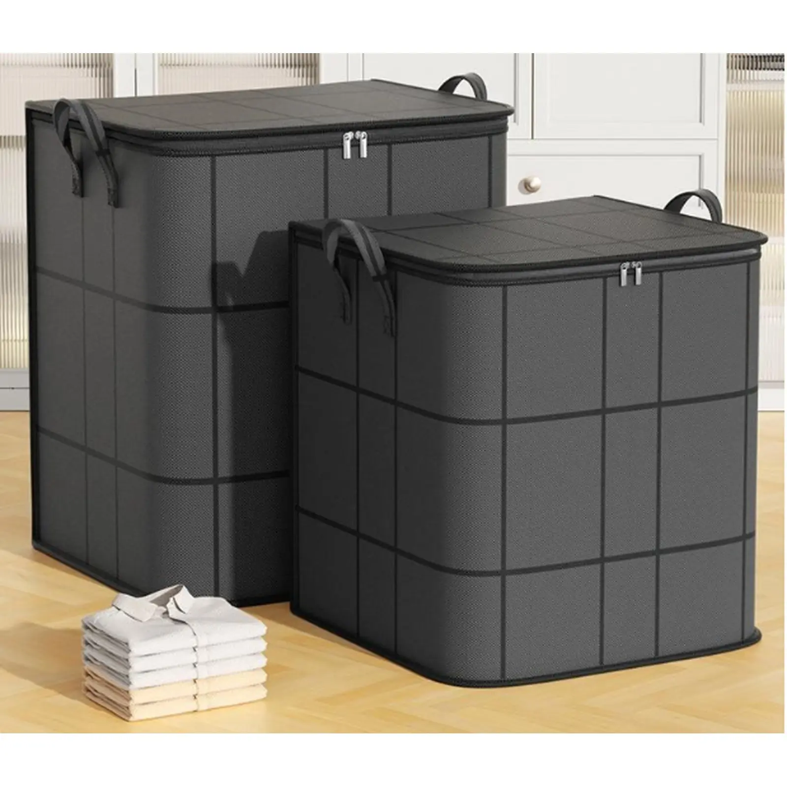 Large‑Volume Textile Stowing Container, Zipper‑Fitted Holding Carrier with Carry Loops, Household Storage Receptacle for Bedding, Linens & Clothing for Closet Arrangement