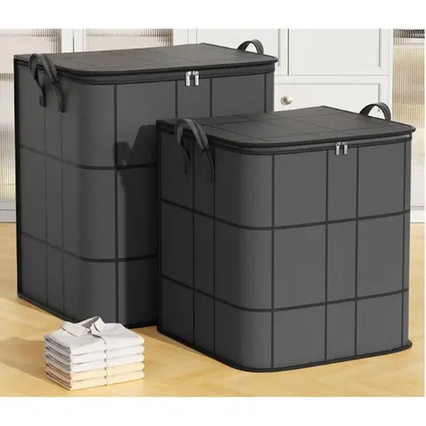 Large‑Volume Textile Stowing Container, Zipper‑Fitted Holding Carrier with Carry Loops, Household Storage Receptacle for Bedding, Linens & Clothing for Closet Arrangement