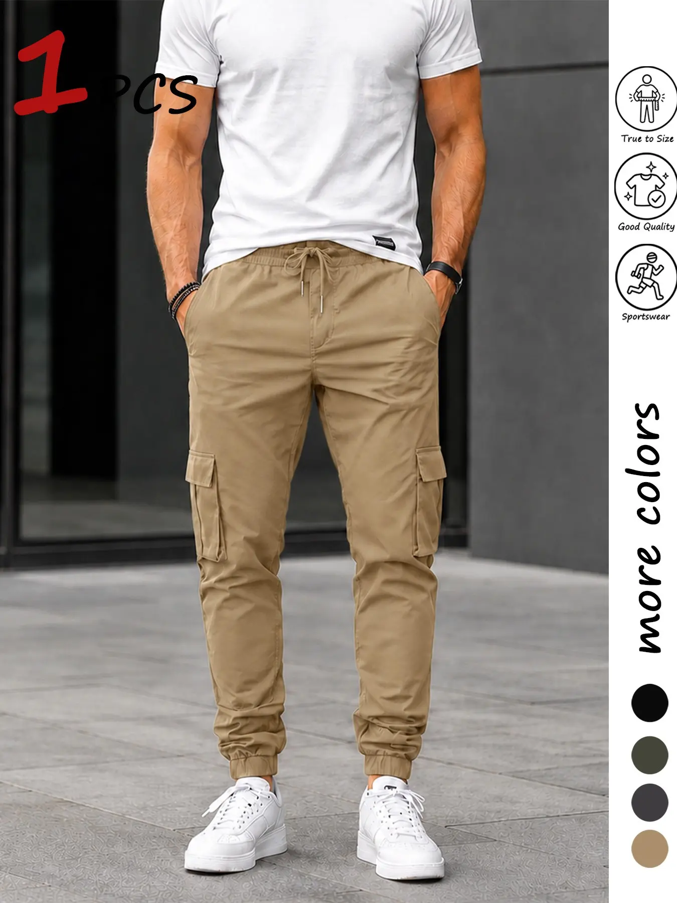 Men's Lightweight Jogger Cargo Pants, Side Utility Pockets, Elastic Drawstring Waist, Cuffed Ankle Pants for Daily Commute, Outdoor Streetwear