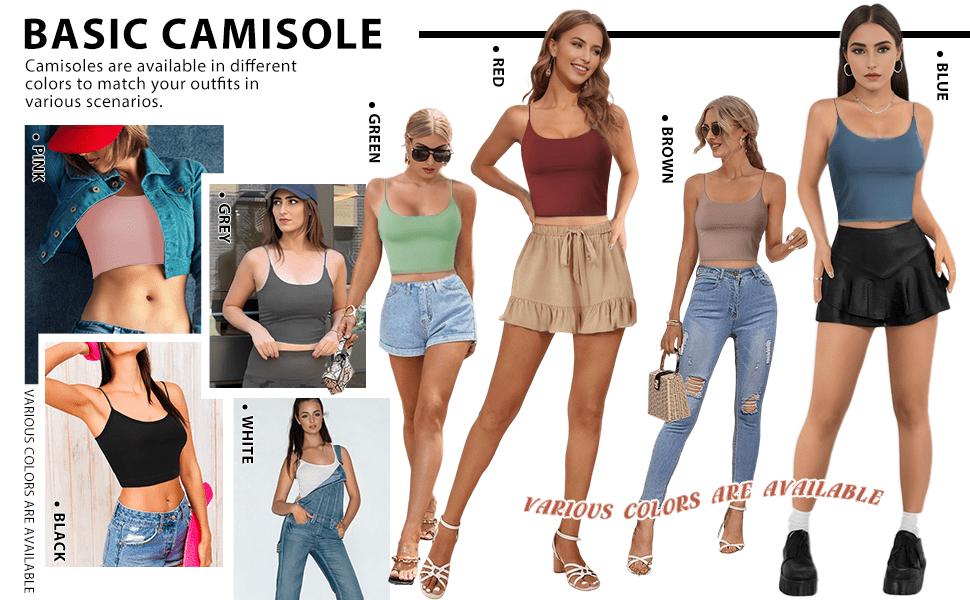 Women's 2-Pack Stretchy Cropped Cami Tops-Spaghetti Strap, Sleeveless, Short, Leak-Proof Camisole, Minimalist Basic Casual Summer Daily Wear Women's 2-Pack Stretchy Cropped Cami Tops-Spaghetti Strap, Sleeveless, Short, Leak-Proof Camisole, Minimalist Basic Casual Summer Daily Wear