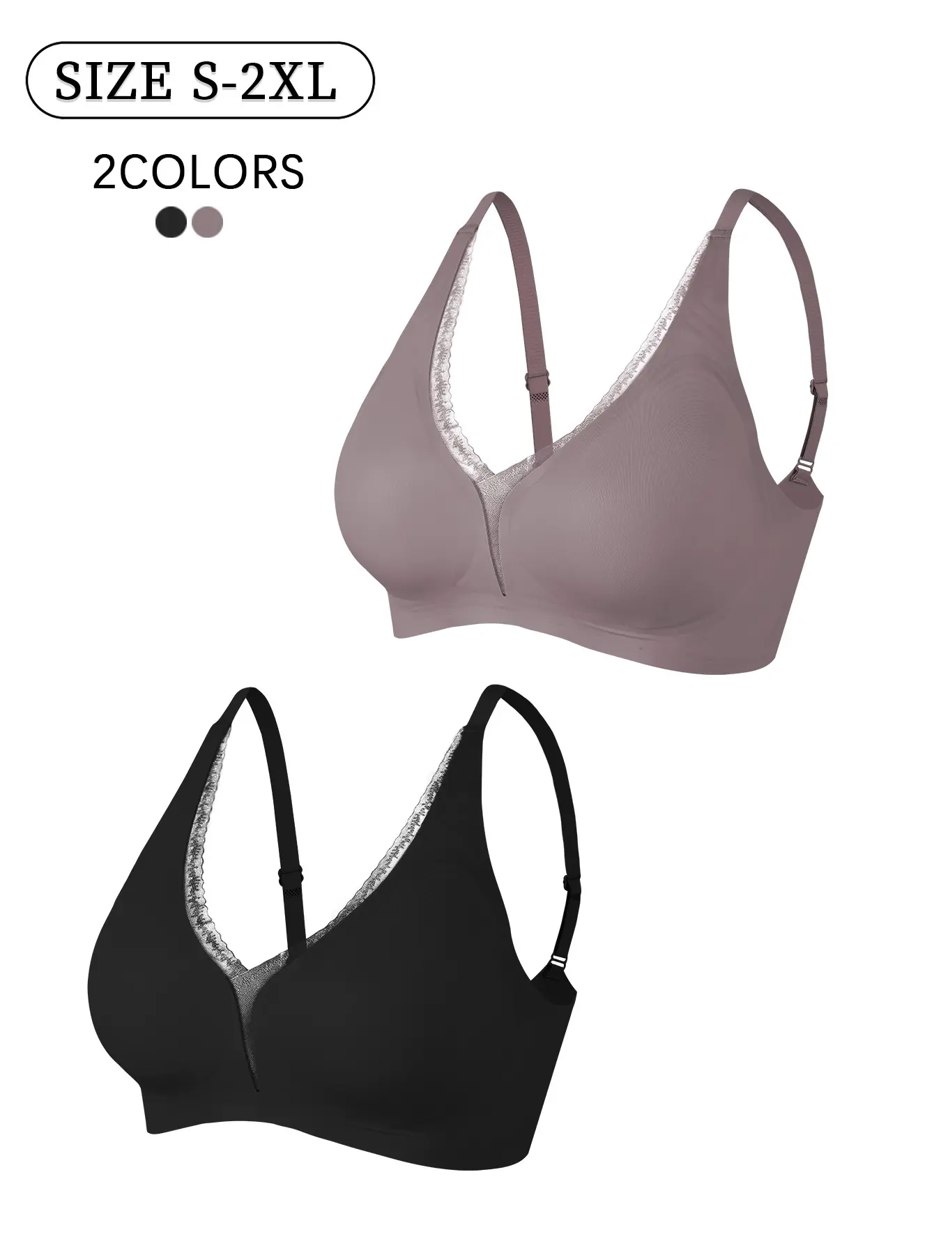 2 Pack/4 colors High-quality lace seamless jelly bra for women 4 rows 2 hooks push-up lifting adjustable sports tank top Daily casual/Party/Yoga comfortable-friendly wireless bra for women