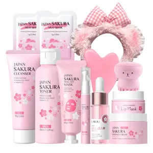 LAIKOU Skin Care Moisturizing Set Sakura Women Beauty Gift Sets Korean Skin Care Kit- Cleanser,Serum,Face Cream,Toner,Eye Cream,Mud Mask,Peel Off Mask-Skin Care Routine Kit