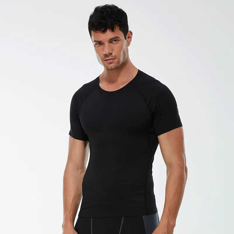 New men's quick drying short sleeved sports running and fitness clothes sweat wicking T-shirt high stretch training short sleeved top