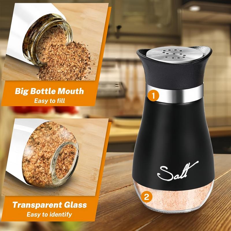 Salt and Pepper Shaker Set, 2 Counts/set Stainless Steel Salt and Pepper Container with Stand, Seasoning Utensils for Home Kitchen, Dining Table, Camping, Barbecue