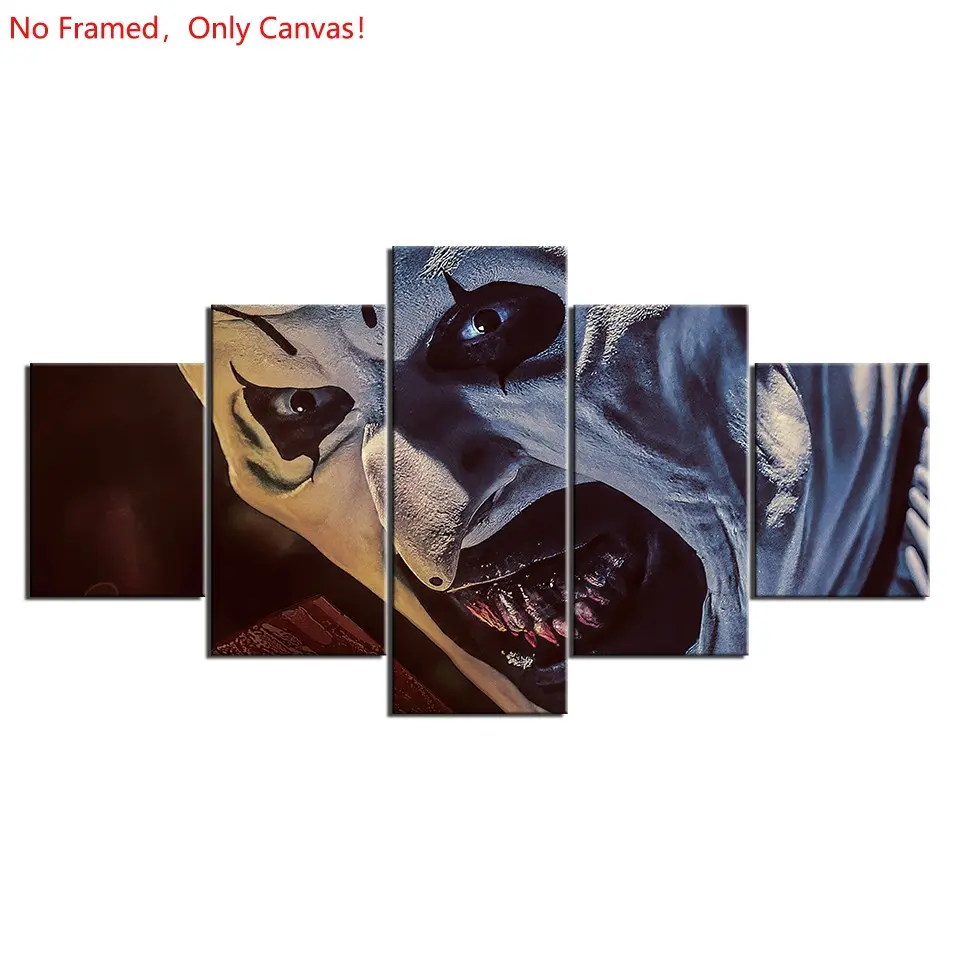5 piece/set of frameless canvas painting print poster, classic Scream Horror Movie Style art, terrifier 3, A perfect gift for Halloween lovers, the perfect gift for bedroom, living room, kitchen, dormitory corridor, mural, wall decoration