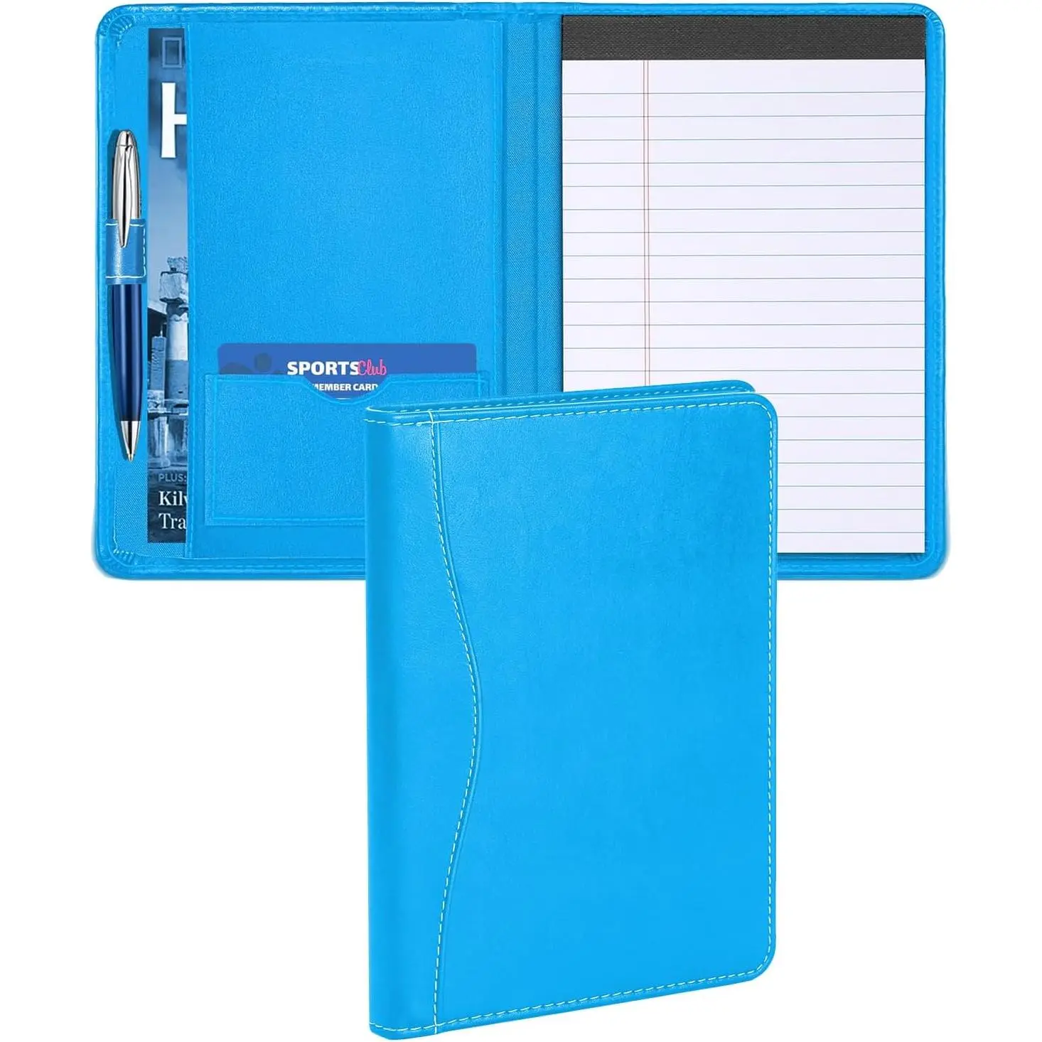 Padfolio/Portfolio Binder, Mini Padfolio Portfolio Binder 5 x 8 Legal Writing Pad, A5 Document Organizer Folder for Men Women, Electric Blue