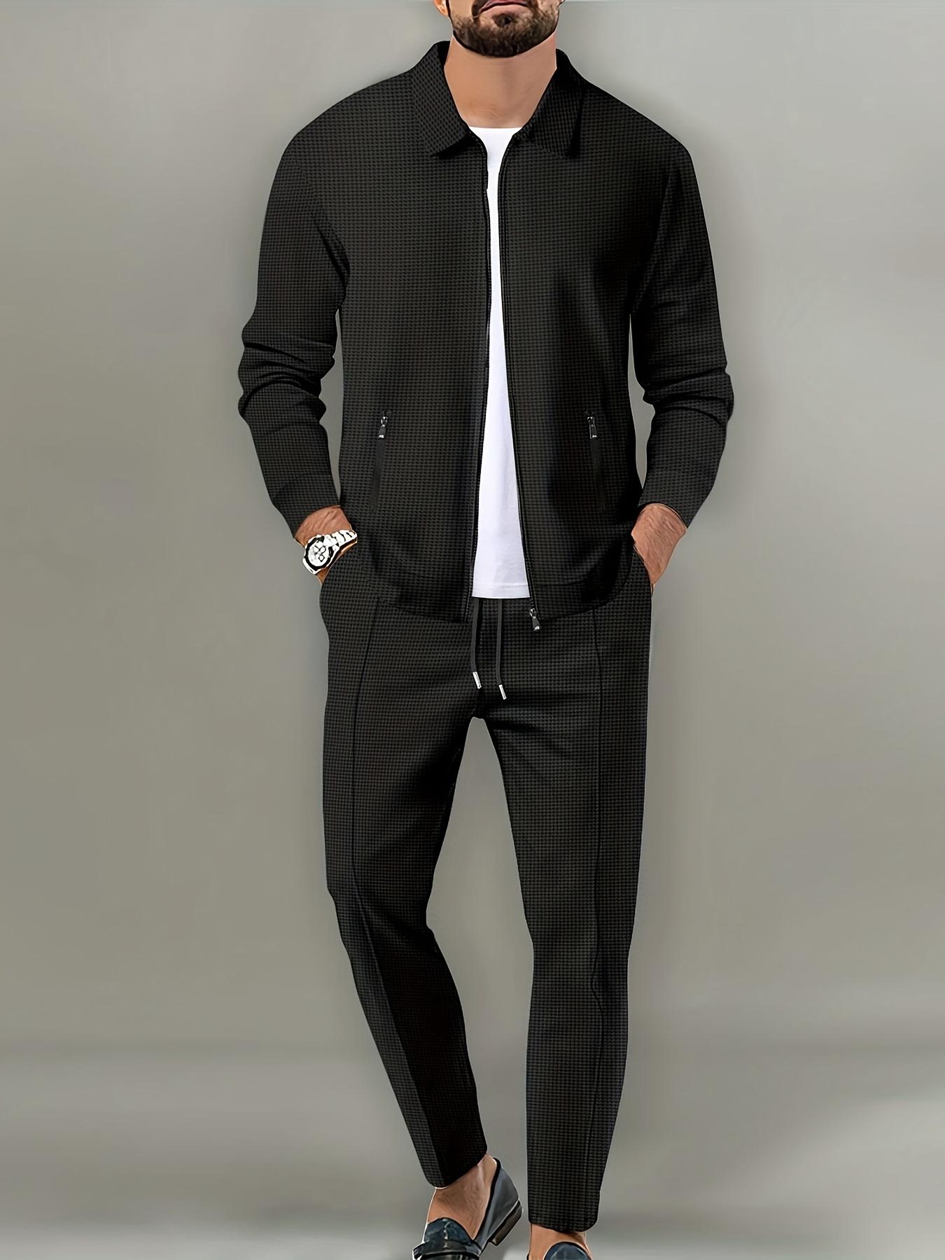 New long sleeved lapel zipper jacket and casual pants set, suitable for winter and autumn