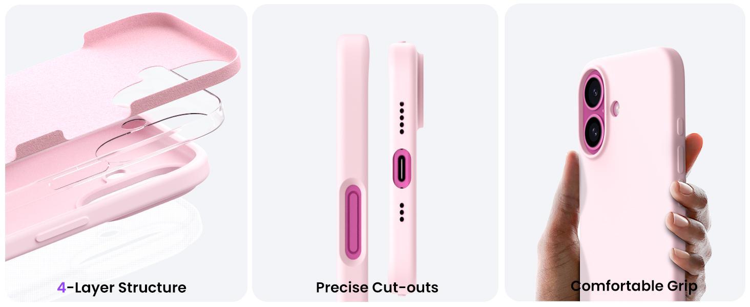 ORNARTO Compatible with iPhone 16 Case 6.1", Slim Liquid Silicone 3 Layers Full Covered Soft Gel Rubber Shockproof Phone Case, Protective Cover with Anti-Scratch Microfiber Lining-Chalk Pink ORNARTO Compatible with iPhone 16 Case 6.1", Slim Liquid Silicone 3 Layers Full Covered Soft Gel Rubber Shockproof Phone Case, Protective Cover with Anti-Scratch Microfiber Lining-Chalk Pink