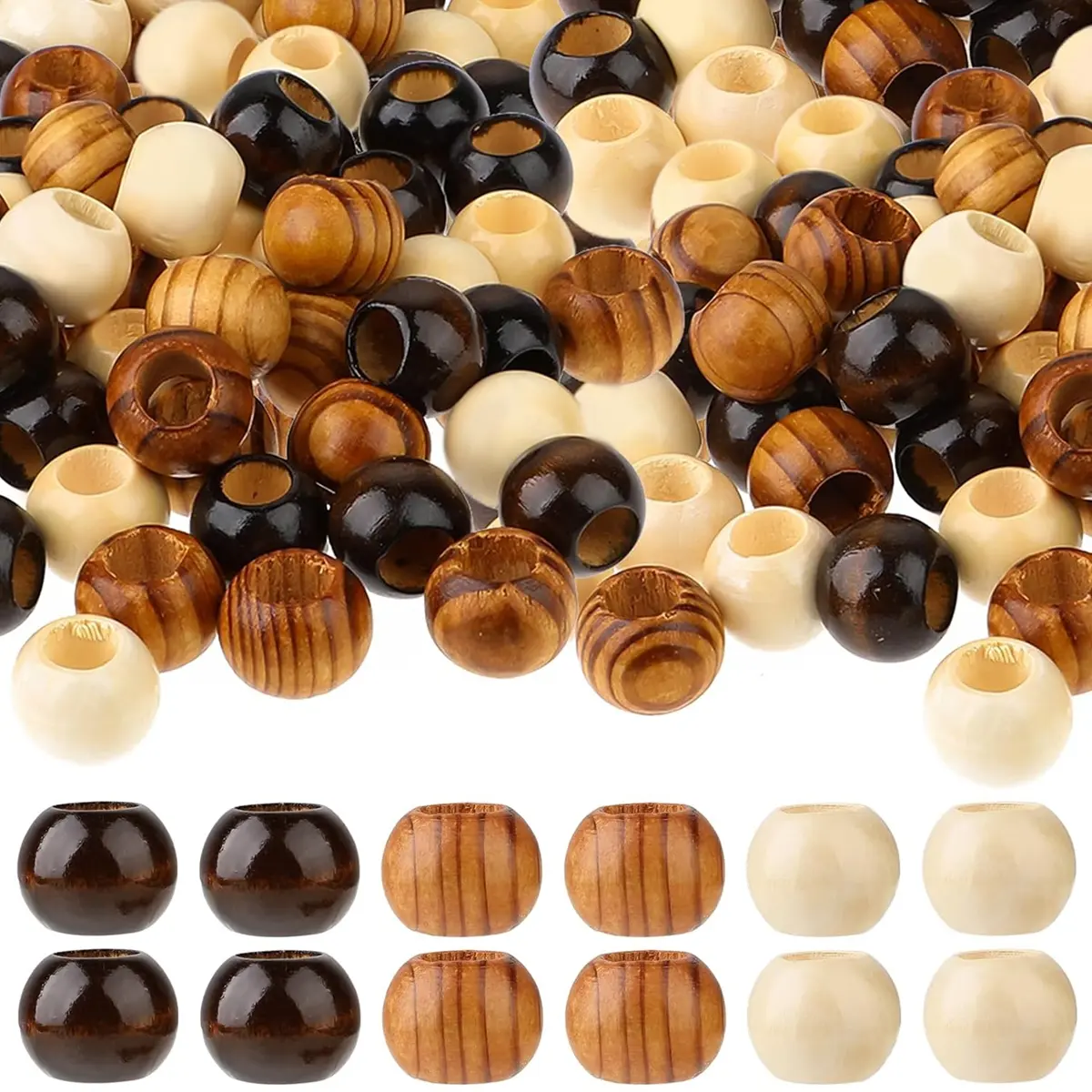 60Pcs Natural Wooden Spacer Beads 20mm Wooden Macrame Beads Large Hole Wood Beads Round Loose Beads Bulk Beads for Jewelry Making Hair DIY
