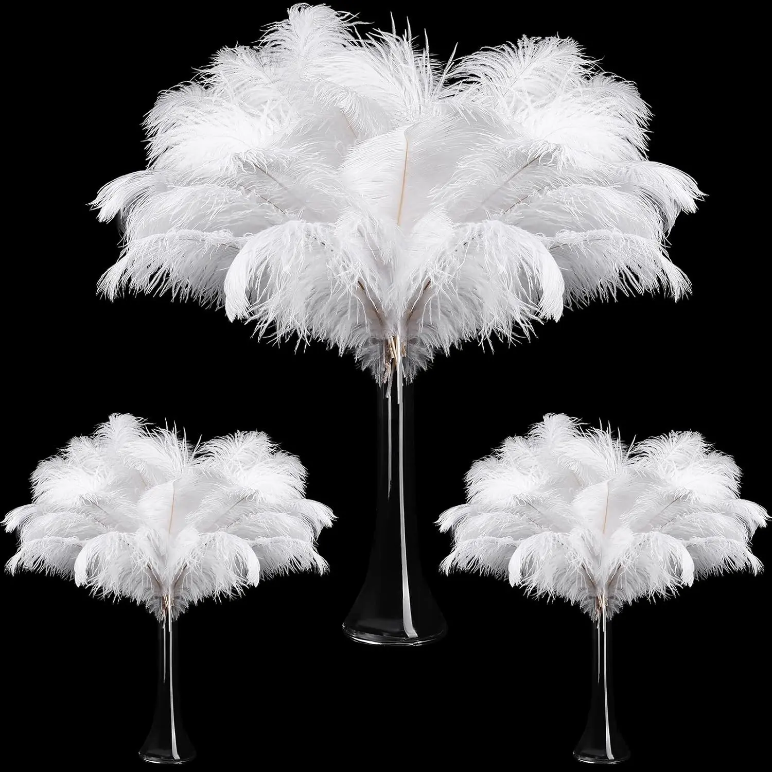 90 Pcs Large Natural Ostrich Feathers Bulk, Assorted Sizes 10-12 Inch/12-14 Inch/14-16 Inch Ostrich Feathers Plumes for Wedding Centerpieces (White)