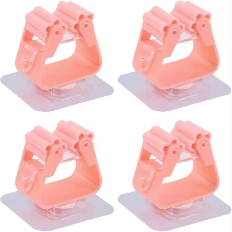 4-Pack No-Drill Mop Holder, Self-Adhesive Mop Clip, Wall-Mounted Mop Rack, Bathroom Kitchen Organizer, Sticky Mop Fixer, Wall-Mount Mop Brush Stand, Hooks for Walls No Damage