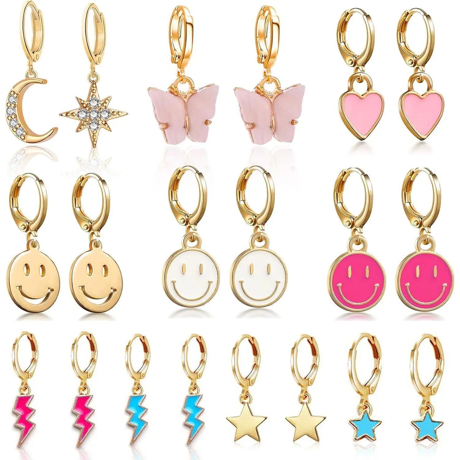 Preppy Earrings for Women Drop Dangle Earrings Set Aesthetic Earring Packs for Birthday Christmas Trendy Jewelry Gifts